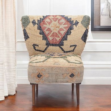 HomeRoots 26" Beige Blue and Red Jute Southwestern Wingback Chair