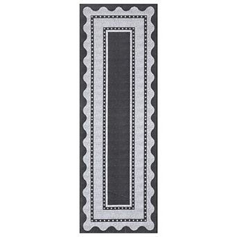 Modern Washable Low Pile Area Rug - Stain-Resistant Non-Slip Living Room Carpet with Border Pattern