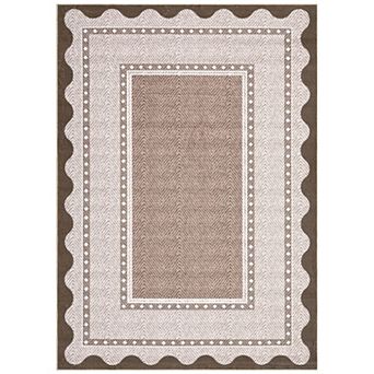 Modern Washable Low Pile Area Rug - Stain-Resistant Non-Slip Living Room Carpet with Border Pattern