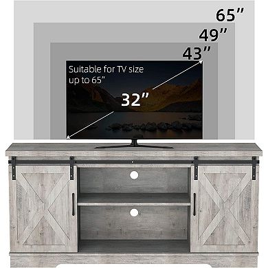 TV Stand, Modern Farmhouse Sliding Barn Door TV Stand, Storage Table with Movable Shelf
