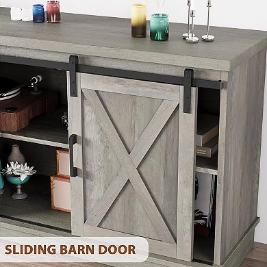 TV Stand, Modern Farmhouse Sliding Barn Door TV Stand, Storage Table with Movable Shelf