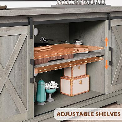 TV Stand, Modern Farmhouse Sliding Barn Door TV Stand, Storage Table with Movable Shelf