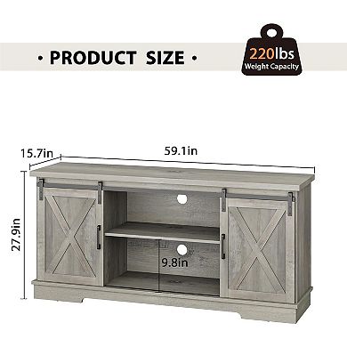 TV Stand, Modern Farmhouse Sliding Barn Door TV Stand, Storage Table with Movable Shelf