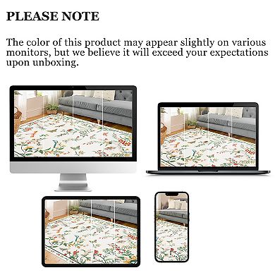 Boho Insect Botanical Area Rugs, Butterfly Bird Washable Soft Non Slip Stain Resistant Runner Carpet