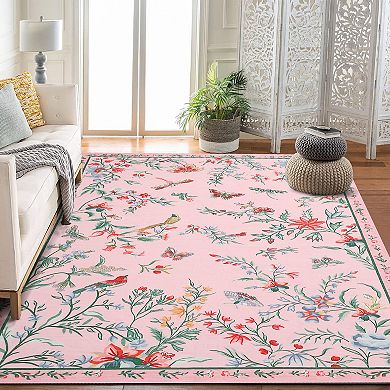 Boho Insect Botanical Area Rugs, Butterfly Bird Washable Soft Non Slip Stain Resistant Runner Carpet