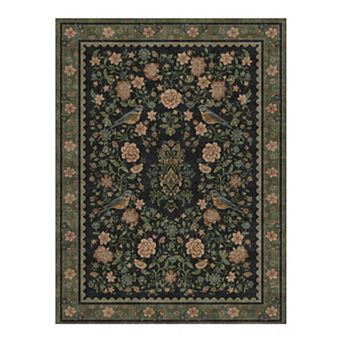 Washable Non-Slip Indoor Area Rugs Vintage Floral Print Carpet for Living Room Bedroom