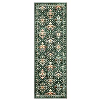 Vintage Floral Washable Rug Non-Slip Low Pile Ultra-Soft Carpet for Kitchen, Bathroom & Entryway