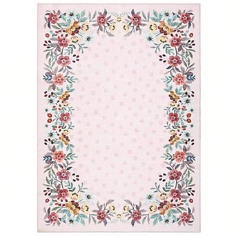 Washable Floral Entryway Rug with Non-Slip Backing, Low-Pile Area Rug for Kitchen Bedroom Living