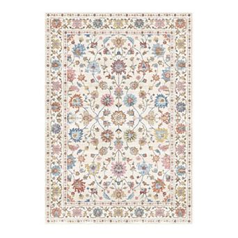 Washable Vintage Floral Rug Non-Slip Low Pile Indoor Mat for Dining Room & Home Decor