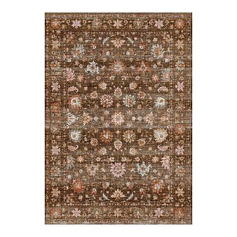 Washable Vintage Floral Rug Non-Slip Low Pile Indoor Mat for Dining Room & Home Decor