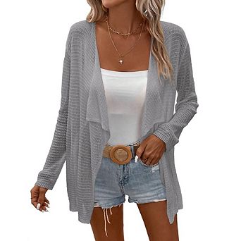 Womens Lightweight Crochet Cardigan Sweater Rib Knit Open Front Sweater Coats Long Sleeve Outwear