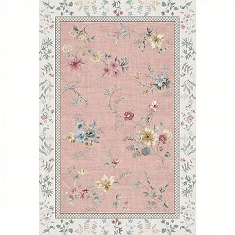 Washable Floral Farmhouse Rug - Non-Slip Indoor Carpet for Living Room, Bedroom, Nursery