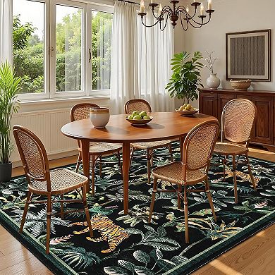 Area Rugs Washable Rug Jungle Animal Pattern with Non Slip Backing & Low Pile