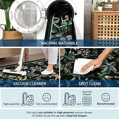 Area Rugs Washable Rug Jungle Animal Pattern with Non Slip Backing & Low Pile