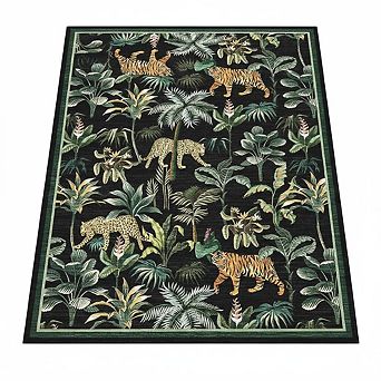 Area Rugs Washable Rug Jungle Animal Pattern with Non Slip Backing & Low Pile
