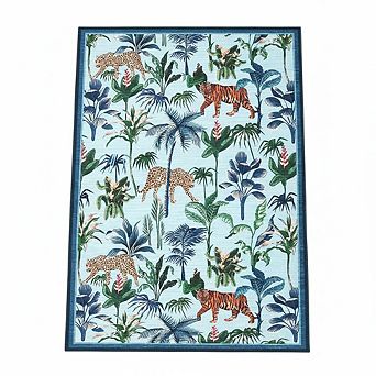 Area Rugs Washable Rug Jungle Animal Pattern with Non Slip Backing & Low Pile