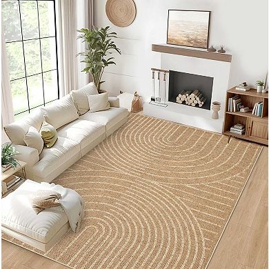Washable Boho Modern Area Rug Stain-Resistant, Soft & Neutral for Living/Bedroom.