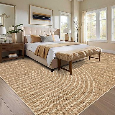 Washable Boho Modern Area Rug Stain-Resistant, Soft & Neutral for Living/Bedroom.