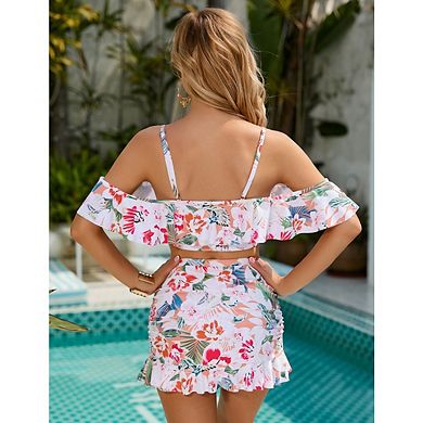 Womens Bikini Skirt Sets High Waisted Two Piece Swimsuits Tummy Control Mesh Swim Bathing Suits