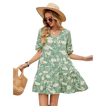 Casual Dresses for Women V Neck Short Sleeve Loose Shift Summer Mini Dresses
