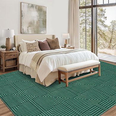 Waterproof Outdoor Rug Bordered Area Carpet for Patio, Deck, Porch and Indoor Use, UV Resistant