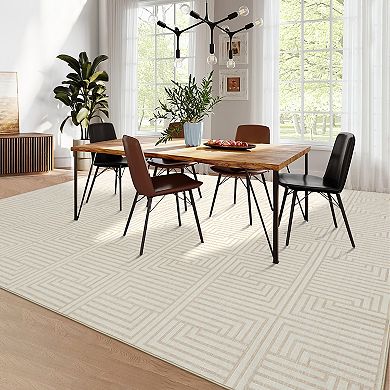 Waterproof Outdoor Rug Bordered Area Carpet for Patio, Deck, Porch and Indoor Use, UV Resistant