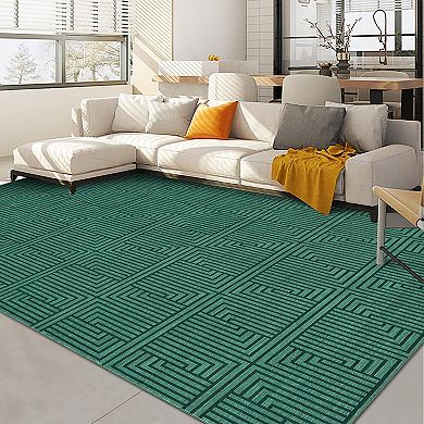 Waterproof Outdoor Rug Bordered Area Carpet for Patio, Deck, Porch and Indoor Use, UV Resistant