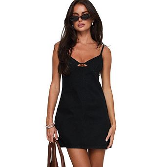 Women's Low Cut V-Neck Adjustable Camisole Skirt Waist Cinching Short Skirt Denim Dress