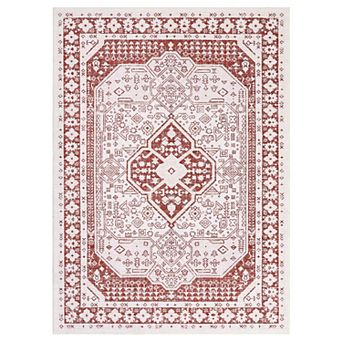 Vintage Washable Area Rug - Non-Slip Low Pile with Rubber Backing for Living Room, Dining & Kitchen