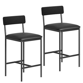 25.5" Bar Stools with Backrest and Footrest, Counter Height Upholstered Barstools with Wide Seat
