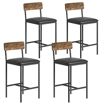25.5" Bar Stools with Backrest and Footrest, Counter Height Upholstered Barstools with Wide Seat