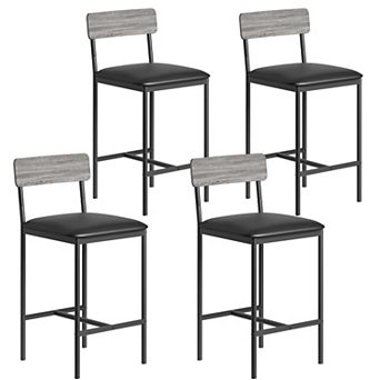 25.5" Bar Stools with Backrest and Footrest, Counter Height Upholstered Barstools with Wide Seat