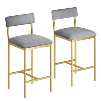 25.5" Bar Stools with Backrest and Footrest, Counter Height Upholstered Barstools with Wide Seat