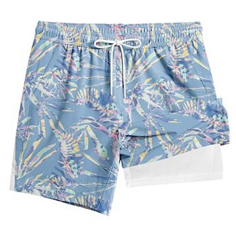 Men's Tropical Print Quick Dry Swim Trunks with Compression Liner Summer Casual Shorts Soft Pants