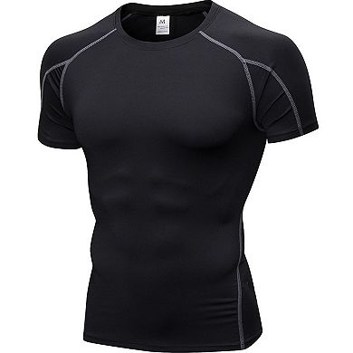 Men's Compression Quick Dry Short Sleeve Athletic T-Shirt Summer Casual Workout Training Tee Top