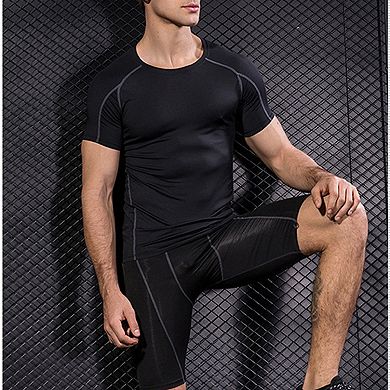 Men's Compression Quick Dry Short Sleeve Athletic T-Shirt Summer Casual Workout Training Tee Top