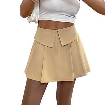 Women's Solid Pleated Mini Skirt, High Waisted Flared A-Line Casual Skirt
