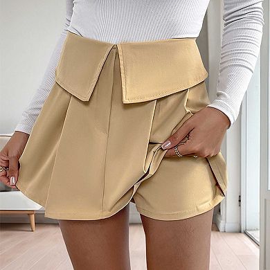 Women's Solid Pleated Mini Skirt, High Waisted Flared A-Line Casual Skirt