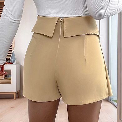 Women's Solid Pleated Mini Skirt, High Waisted Flared A-Line Casual Skirt