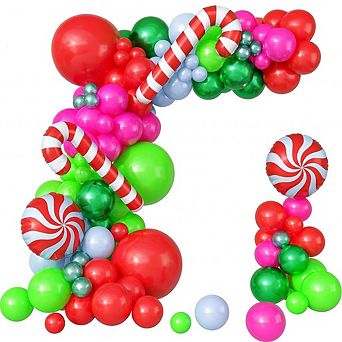114 pc Christmas Balloon Arch Kit with Candy Cane Foil & Colorful Latex Balloons for Parties