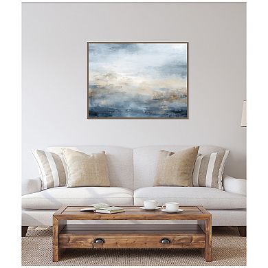 Sylvie Tonal Abstract Oceanic Nautical Serenity Blue Framed Canvas by The Creative Bunch Studio