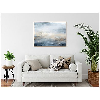 Sylvie Tonal Abstract Oceanic Nautical Serenity Blue Framed Canvas by The Creative Bunch Studio