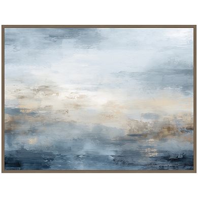 Sylvie Tonal Abstract Oceanic Nautical Serenity Blue Framed Canvas by The Creative Bunch Studio