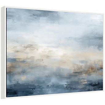Sylvie Tonal Abstract Oceanic Nautical Serenity Blue Framed Canvas by The Creative Bunch Studio