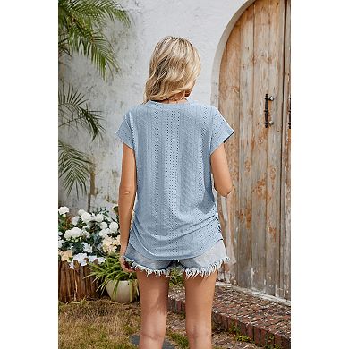 Womens T Shirts V Neck Short Sleeve Summer Tops Basic Women Blouses Beach Vacation Spring Clothes
