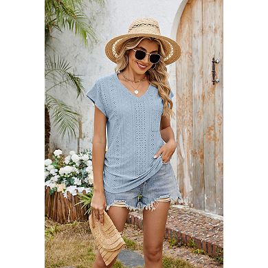 Womens T Shirts V Neck Short Sleeve Summer Tops Basic Women Blouses Beach Vacation Spring Clothes