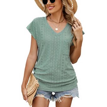 Womens T Shirts V Neck Short Sleeve Summer Tops Basic Women Blouses Beach Vacation Spring Clothes