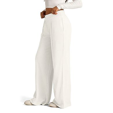 Women's Solid Color Wide Leg Pants Casual Drawstring Elastic Waist Lounge Pants