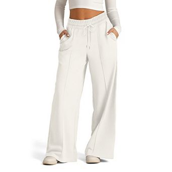 Women's Solid Color Wide Leg Pants Casual Drawstring Elastic Waist Lounge Pants