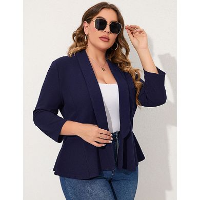Women's Plus Size Blazer Open Front Long Sleeve Work Office Cardigan Casual Jacket